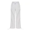 Women's Pants White Wide Leg Trousers Women Elastic Waist Streetwear Joggers Fashion Clothing Solid Cargo Female High