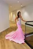 Prom Sexy sukienki różowe nowatorskie syrenę klejnotów cekiny koraliki kryształy długie sukienki bez pleców vestidos de bal dla czarnych dziewcząt BC18393 0401