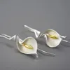 Lotus Fun 18K Goud Lange Hangende Calla Lelie Bloem Dangle Oorbellen Voor Vrouwen Echt 925 Sterling Zilver Luxe Fijne sieraden 240401