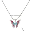 Pendant Necklaces Exquisite Enamel Butterfly Necklace For Women Charm Elegant Clavicle Chain Accessories Jewelry Gift Drop Delivery Pe Dh82Q