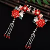 Fermagli per capelli Barrettes 2 pezzi Accessori Hanfu cinesi Fata Fiore rosso Forcine Abito vintage Copricapo Nappe lunghe Clip Noiva Gioielli D Otp2H