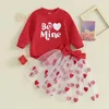 Ensembles de vêtements Born Baby Girl Saint Valentin Tenue Lettre Romper T-shirt à manches longues Tops Heart Mesh Robe Jupe Ensemble