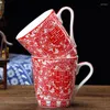 Mokken 2 stuks Bruiloft Chinees Dubbel Geluk Kopje Koffie Hoogwaardige Toiletartikelen Rood Koppels Waterglas