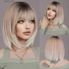 Synthetic Wigs NAMM Ash Ombre Bob Blonde Women Wig for Women Daily Party Short Straight Wigs Synthetic Wigs with Fluffy Bangs Heat Resistant Y240401