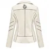 Etiqueta personalizada mulher blazer jaqueta inverno senhoras jaquetas de couro real motocicleta zíperes turndown casaco feminino