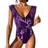 Maillots de bain pour femmes Bikini Polynésien Maillot de bain une pièce imprimé floral sexy col en V profond licou jambe haute pour les femmes