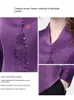 Damesblouses Satijnen Top 2024 Lente Zomer Dames Lange mouw V-hals Paars Geborduurd Kralenblouse Retro Casual Slim Fit Dames 90s