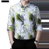 Hommes Plus T-shirts Polos Homme Hiinan Vêtements Automne Fleurs Impression Chemises Mâle Mode Robes Florales À Manches Longues yq240401