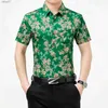 Men's Plus Tees Polos Mens Ice Silk Blouse Tops 2022 Summer Fashion Floral Printed Clothing Short Sleeve Male Cool Flowers Dress Shirt yq240401