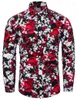 Camisas casuais masculinas Est 3D Imprimir Floral Mens Manga Longa Tops Moda Rosa Flor Turn Down Collar Slim Fit Camisa Sexy Roupas 6XL