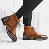 Zapatos de vestir Moda Casual High Top Hombres Retro Brown Suede Social Tobillo Botas Cómodas Brogues para hombres Tamaño grande 38-45