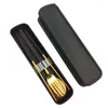 Flatvaror sätter bordsartiklar camping servis 18/8 rostfritt stål bestick 4st. Set Golden Spoon Black Fork Korea Style