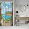 Duschgardiner Summer Tropical Ocean Pattern Curtain Palm Tree Beach Animal Waterproof Badrum Partitioner med krokar 90x180 cm