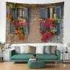 Tapisseries fönsterröd blomma bonsai tryck tyg tapestry dekorativa väggkonstrum tillbehör hängande