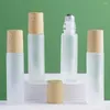 Storage Bottles 3PCS 5/10ml Refillable Oil Perfume Portable Roller Ball Liquid Container Frosted Glass Wood Grain Bottle Gift