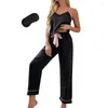 Vêtements de nuit pour femmes Pijamas Y Lingerie Pyjamas en soie Ensemble masque pour les yeux Satin Cami Gilet avec pantalon Vêtements de nuit Pyjama Femme Mujer Drop Livraison Dhwxa