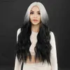 Synthetic Wigs NAMM Ombre Black White Wavy Hair Wig for Women Cosplay Daily Party Synthetic Natural Middle Part Curly Wig Lolita Heat Resistant Y240401