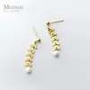 Modian 925 Sterling Silver Long Tree Branch Leaves Elegant Pearl Drop Dangle Earring for Women OL Style Fine Jewelry 240401