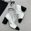 Boots Sexy Rhinestone Mesh Designer Bothehigh Bottes for Women Bowknot High Heel Chaussures Black Blanc Mix Couleur courte Botas de Las Mujer