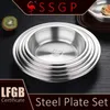 Tallrikar 6 st LFGB-certifikat 304 Rostfritt stålplattauppsättning 18cm-28 cm Familjmiddagsrätt Hållbart bordsartiklar för salladgrill