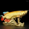 Figurine decorative Asia Home Azienda NEGOZIO BAR Club Arte di alta qualità Buona fortuna Drago d'oro Pesci Arowana Scultura in ottone