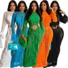 Urban Sexy Dresses Womens Sequined Tassel Hollow Out Long Dress for Women Hole Night Club Party Beach Wear Maxi Robe Femme 2023 Y2K YQ240330