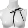 Pendant Necklaces Trend Wedding Party Jewelry Long Black Ribbon Necklace Suitable for Women Elegant White Imitation Pearl Beach Vacation NecklaceL2404