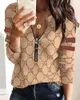 Women's Polo Shirt Women's Shirt Spring Printed Zipper Long Sleeve Casual Fashion Temperament Pullover Women's Tops Size S-3XL