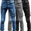 Retro Moto Biker Gerade Elastische Jeans Männer Zipper Loch Streetwear Punk Dünne Denim Cargo Hosen Pantalones Hombre Y2K Kleidung 240329