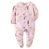 born Baby Footed Sleepwear Cotton White Soft Zipper Pajamas 012 Months Sleepsuit Clothing 240325