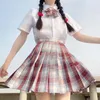 2023 Plaid kvinnor veckad kjol båge knut sommar hög midja preppy flickor dans mini söt en linje harajuku sexig japan faldas 240323