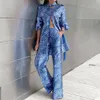 Vintage Loose Office Outfits Spring New Print Two Piece Set Women's Fashion Long Sleeve Shirt and Straight Ben Pants Party Suit
