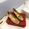 Zapatos de vestir de diseñador para mujer Tacones bajos Sandalias vintage Charol real Punta cuadrada Zapatos de dama con tacón grueso de 6 cm Zapatos de barco de calidad con espejo de lujo con caja