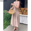 Casual Dresses Onalippa Solid Pleated Loose Vest Dress Off-shoulder O Neck Sleeveless Lace Up French Style A Line Back Button Vestidos