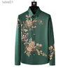 Men's Plus Tees Polos 2024 Luxury Flower Diamond Shirt for Men Traceless Long Sleeved Casual Business Dress Slim Fit Social Party Tuxedo Blouse yq240401