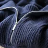Women's Sweaters Autumn Navy Blue Half Turtleneck Zipper Knitted Sweater For Women