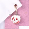 배꼽 벨 버튼 반지 스테인리스 스틸 바바 벨 드립 오일 호박 헤드 SKL Dangle Rose Gold Navel Belly Button Ring Body Piercing Je Ottvk