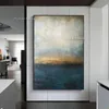 Stora blå gyllene oljemålning på duk hav canvas målning solnedgång målning handmålad landskap väggkonst blå abstrakt målning för sovrum dekor