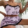 Sexy pijamas 2 peças conjunto mulheres pijama shorts terno homewear impressão roupa interior pijama sexy lingerie camisolas tanques nighty senhoras sleepwear 240330