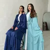 Vêtements ethniques Ramadan Eid Satin Tunique Cardigan à manches longues Musulman Abayas Kimono Musulmane Dubaï Robe de mode Arabe Couche Abaya Tenue