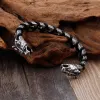 Armreifen Kalen Edelstahl Leder Armreifen Vintage Metall Wikinger Wolf Herrenarmband Charm Schmuck