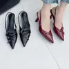 Kleid Schuhe Schwarz High Heels Damen Spitz Slingback Frauen Komfort Niedrigen Ferse Sommer Büro Pumpen Wein Rot Zapatos Mujer