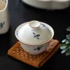 Teaware set Pure Hand-Painted Orchid Three Covered Bowl Teacup Single Non Non Griping Chinese Ceramic Tea Set