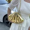 Evening Bags Fashion Women's Handbag Korean Trendy Pleated Drawstring Bucket Bag For Women Simple Gold Silver White Color Summer Shoulder