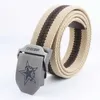 Belts Fashionable mens metal sliding buckle belt breathable canvas celebrity army casual unisex jeans accessories casual belt Q240401