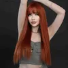 Synthetic Wigs NAMM Long Straight Deep Orange Wig For Women Daily Party Natural Synthetic Middle Part Wig Heat Resistant Fiber LongStraight Wig Y240401