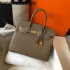 BK Platinum Leather Designer Handsbags Women Luxurys Cowneck Togo Taille 25 30 35 Elephant Grey Sac Gold Silver