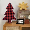 Kussen Kerstboom Zacht Pluche Dag Decoratief Rood Geruit Knuffel Vakantiecadeau