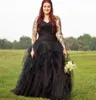 Garden Pleats Plus Size Black Wedding Dresses New Gothic Ball Gown Tulle Tiered Bridal Vestidos Draped Custom Made Party Sell7682599