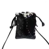 Drawstring Women Mini Bag Personality Sequins Purse For School Girls Shoulder Crossbody Package Female Travel Handbag Wallet